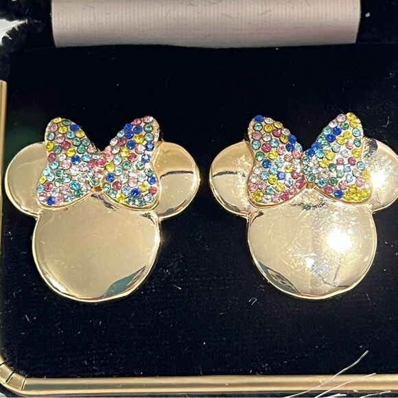 Disney  X Baublebar Minnie Mouse Gold Plated Multi Colored Bow Earrings - Picture 3 of 11